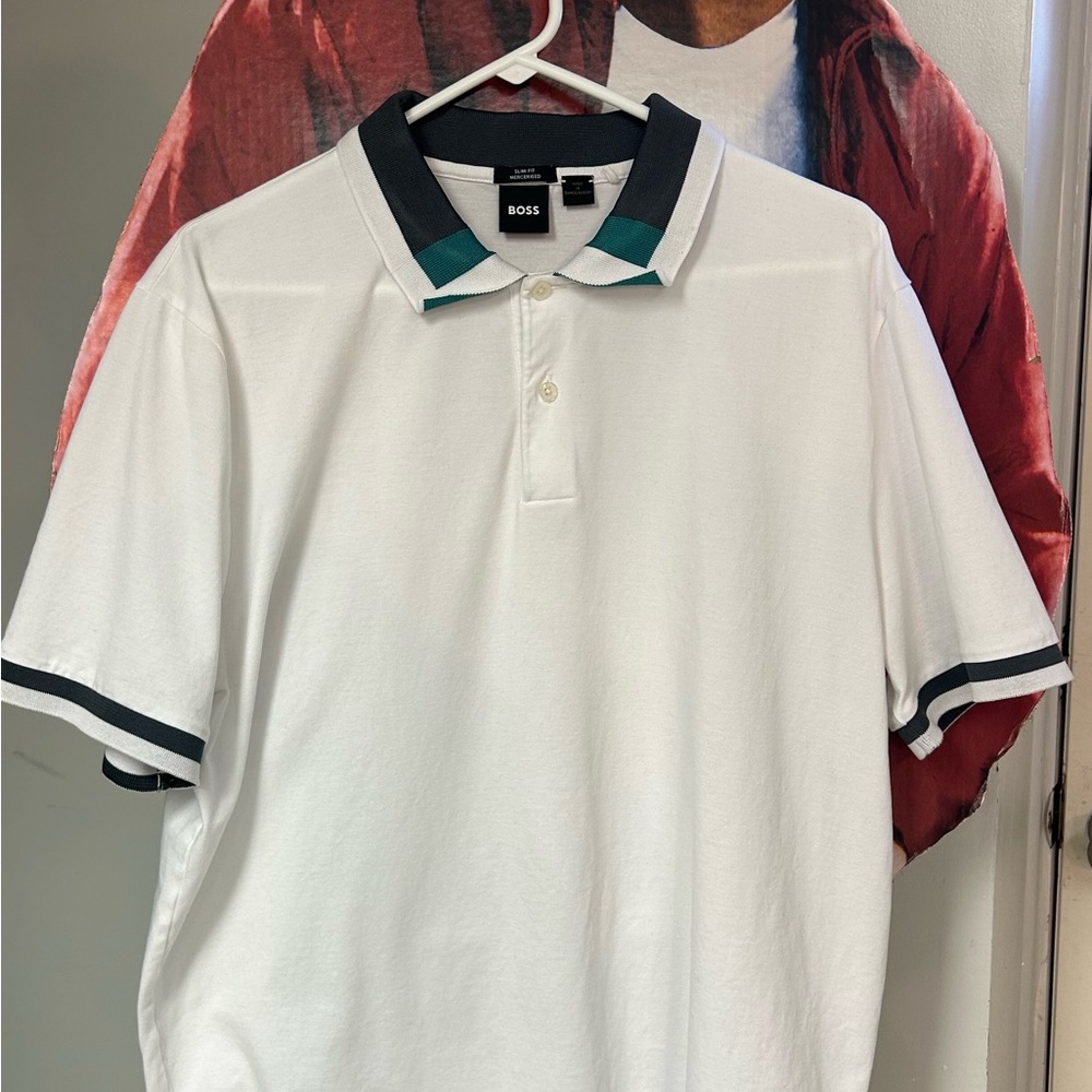 Boss White and Gray Trim Polo Shirt